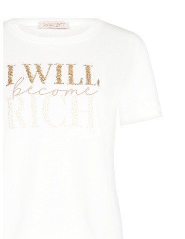 T-shirt regular de algodão com estampado de slogans e brilhantes Rinascimento