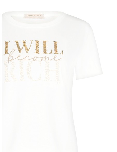 T-shirt regular de algodão com estampado de slogans e brilhantes Rinascimento