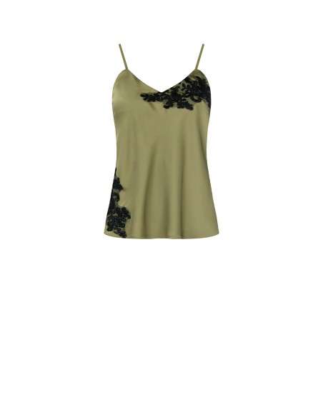 Top de cetim plissado com pormenores de renda Rinascimento