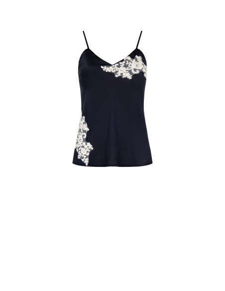 Top de cetim plissado com pormenores de renda Rinascimento