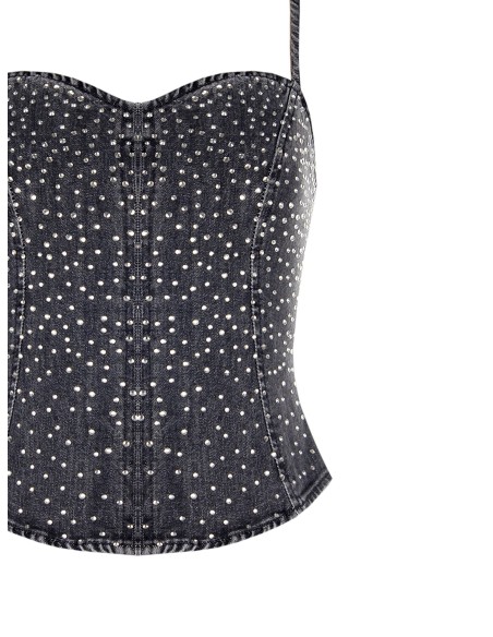 Top em ganga com cobertura de strass Rinascimento