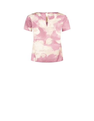 Blusa de cetim solta e esvoaçante com flores sombreadas e mangas curtas Rinascimento