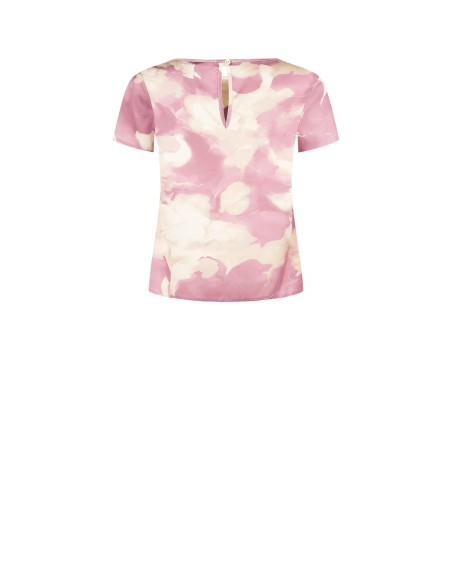 Blusa de cetim solta e esvoaçante com flores sombreadas e mangas curtas Rinascimento