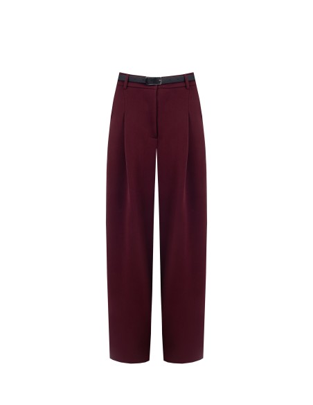 Calças Palace com bolsos e cinto em pele sintética a condizer Rinascimento