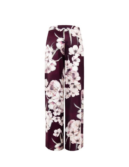 Calças de cetim floral Palace com folhos Rinascimento