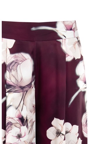 Calças de cetim floral Palace com folhos Rinascimento