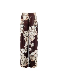 Calças de cetim floral Palace com folhos Rinascimento