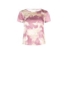 Blusa de cetim com flores cintilantes de manga curta Rinascimento