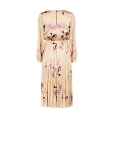 Vestido midi de cetim com saia plissada Rinascimento 2