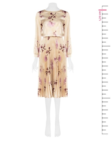 Vestido midi de cetim com saia plissada Rinascimento