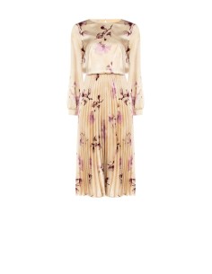 Vestido midi de cetim com saia plissada Rinascimento