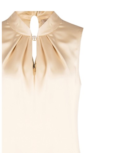 Blusa de cetim plissada larga com pormenor de joia Rinascimento