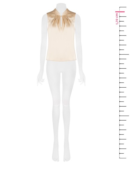 Blusa de cetim plissada larga com pormenor de joia Rinascimento