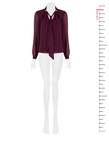 Blusa larga de georgette com laço e pormenor de joia Rinascimento