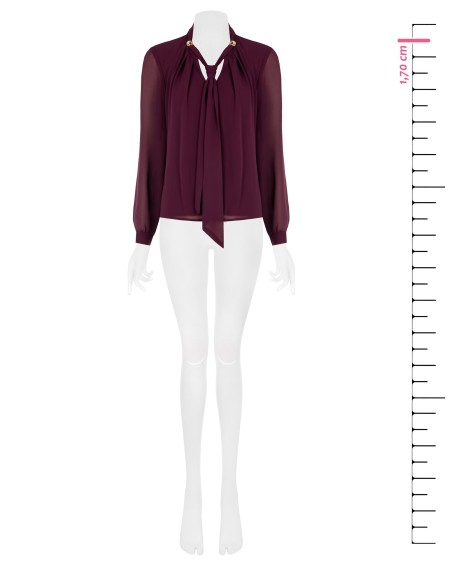 Blusa larga de georgette com laço e pormenor de joia Rinascimento