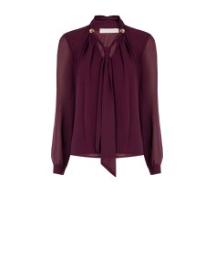 Blusa larga de georgette com laço e pormenor de joia Rinascimento