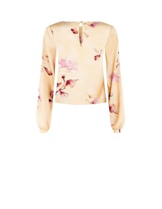 Blusa de cetim solta e esvoaçante com flores Rinascimento 2