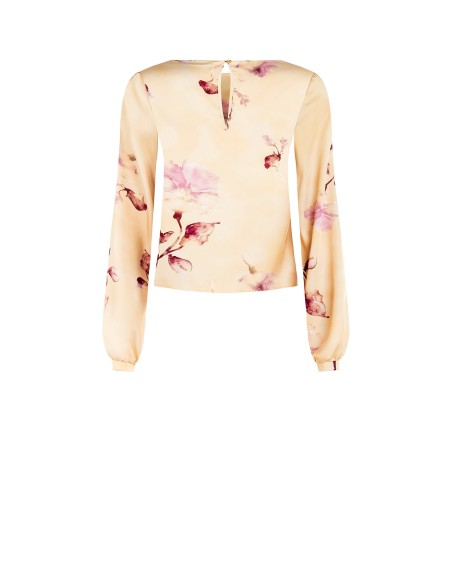 Blusa de cetim solta e esvoaçante com flores Rinascimento