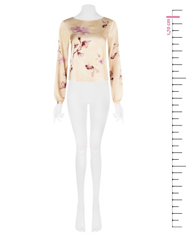 Blusa de cetim solta e esvoaçante com flores Rinascimento