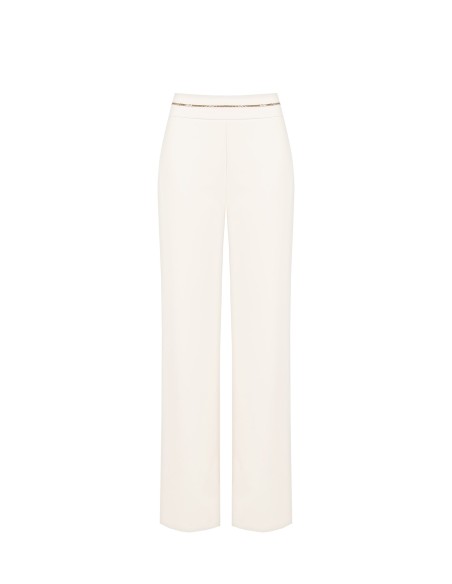 Calças Palace em tecido bi-elástico com pormenor de corrente Rinascimento