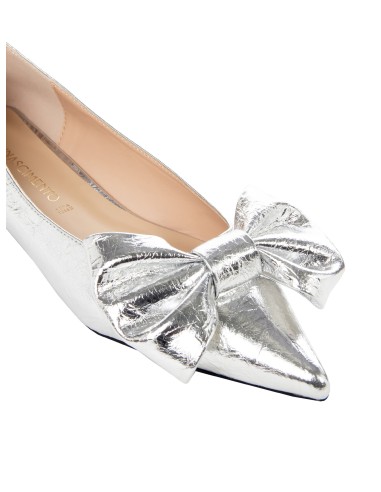 Bailarinas Craquelé prateadas com laço Rinascimento