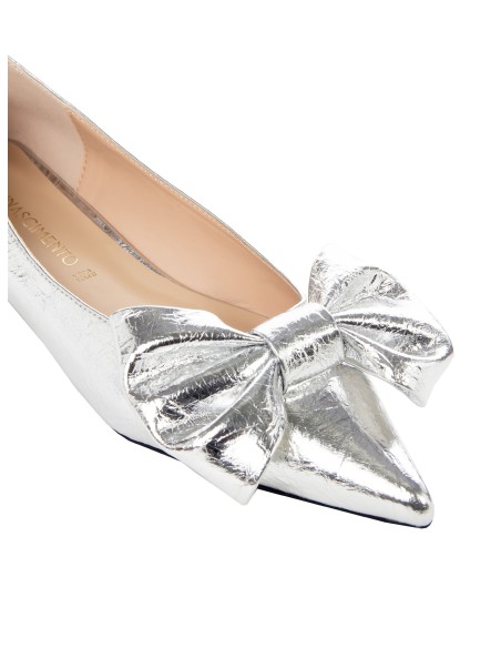 Bailarinas Craquelé prateadas com laço Rinascimento