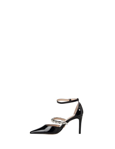 Decote em couro envernizado com alça revestida com pedras cabochão Rinascimento