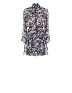 Vestido curto de georgette com laço e cinto de couro Similpa a condizer Rinascimento