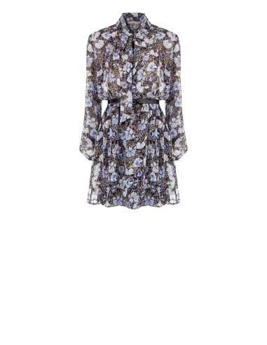 Vestido curto de georgette com laço e cinto de couro Similpa a condizer Rinascimento