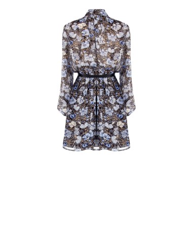 Vestido curto de georgette com laço e cinto de couro Similpa a condizer Rinascimento