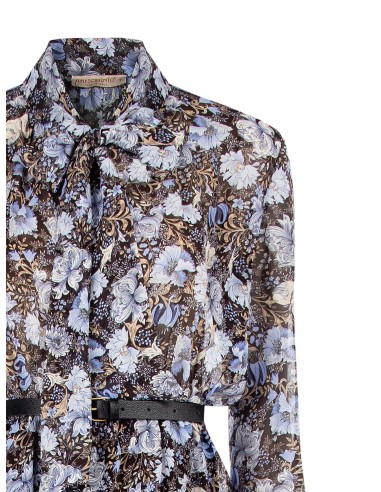 Vestido curto de georgette com laço e cinto de couro Similpa a condizer Rinascimento