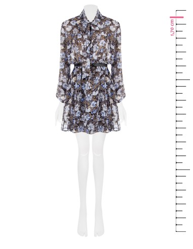 Vestido curto de georgette com laço e cinto de couro Similpa a condizer Rinascimento