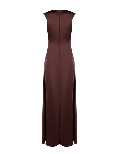 Rinascimento Vestido comprido de cetim com decote em V e cintura enrolada