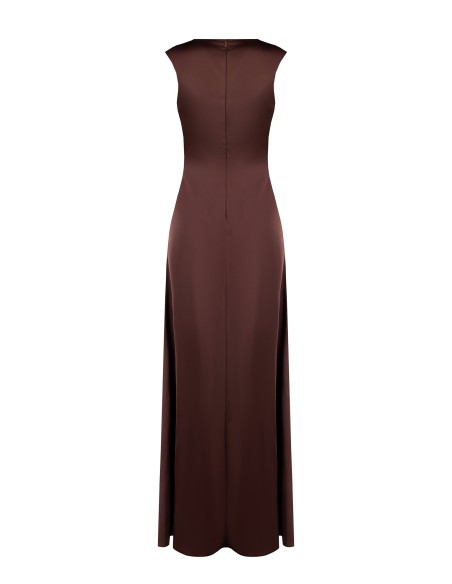 Rinascimento Vestido comprido de cetim com decote em V e cintura enrolada