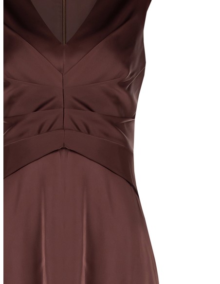 Rinascimento Vestido comprido de cetim com decote em V e cintura enrolada