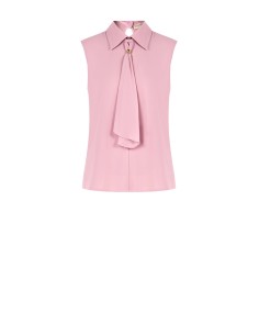 Blusa de georgette plissada larga com laço Rinascimento