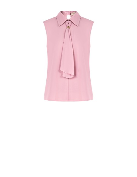 Blusa de georgette plissada larga com laço Rinascimento