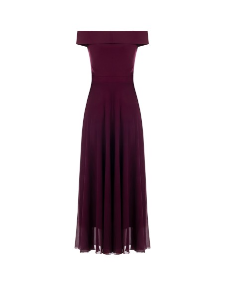 Vestido comprido em crepe e georgette com pregadeira de flores Rinascimento