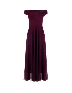 Vestido comprido em crepe e georgette com pregadeira de flores Rinascimento