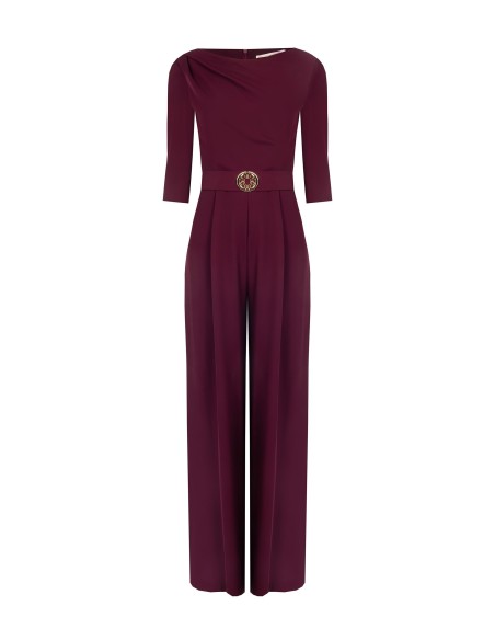 Fato fluido Palazzo de uma peça com mangas 3/4 e cinto com logótipo rígido coordenado Rinascimento