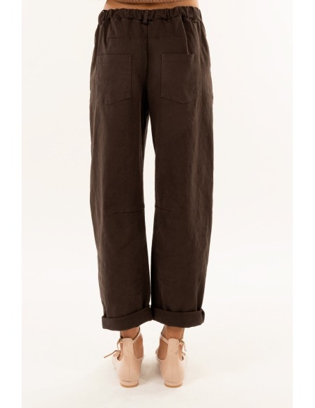 Calças elásticas de cintura baixa em forma de barril Kontatto