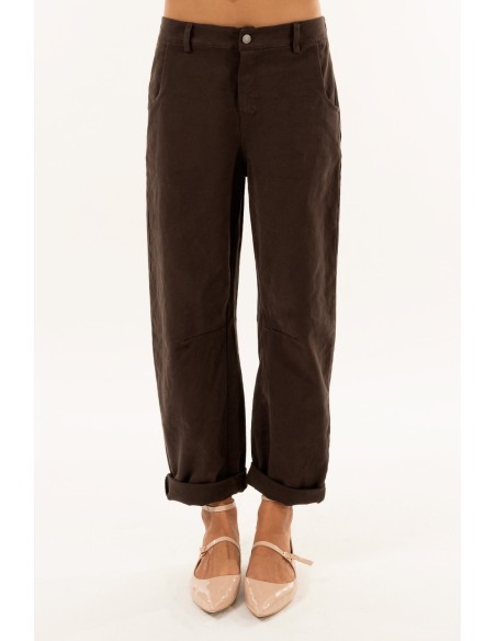 Calças elásticas de cintura baixa em forma de barril Kontatto