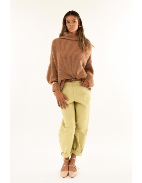 Calças elásticas de cintura baixa em forma de barril Kontatto