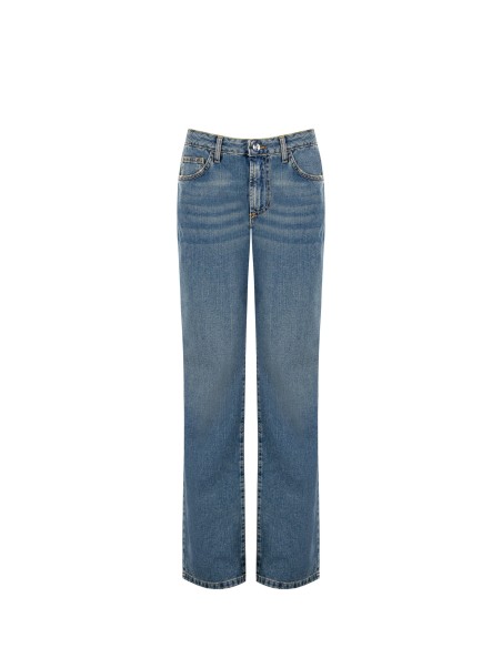 Calças de ganga direitas com a etiqueta com o logótipo R no bolso de trás Rinascimento