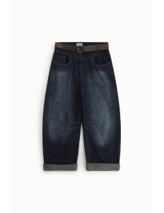 Calças de ganga balão com pregas e cinto Dixie