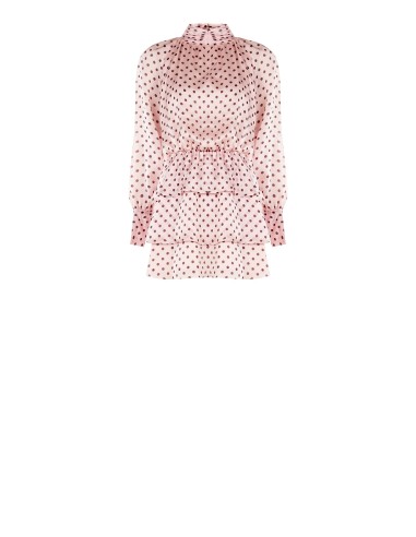 Vestido curto com folhos em cetim leve com bolinhas Maxi mangas Rinascimento