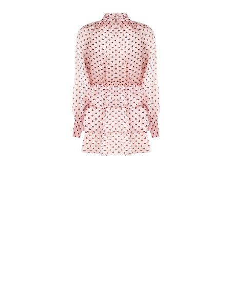 Vestido curto com folhos em cetim leve com bolinhas Maxi mangas Rinascimento