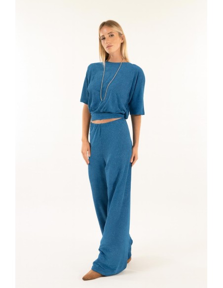 Calças palazzo em lurex Kontatto