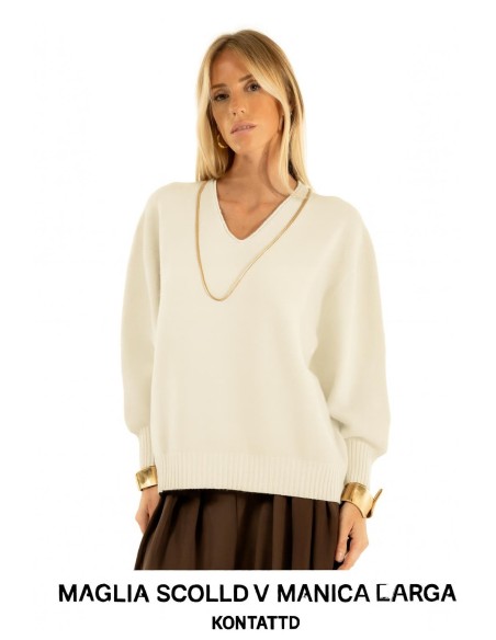 Malha de manga larga com decote em V Kontatto