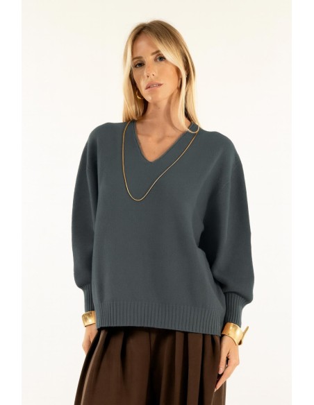 Malha de manga larga com decote em V Kontatto